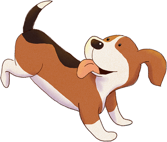 Gus in color: a beagle jumping happily.